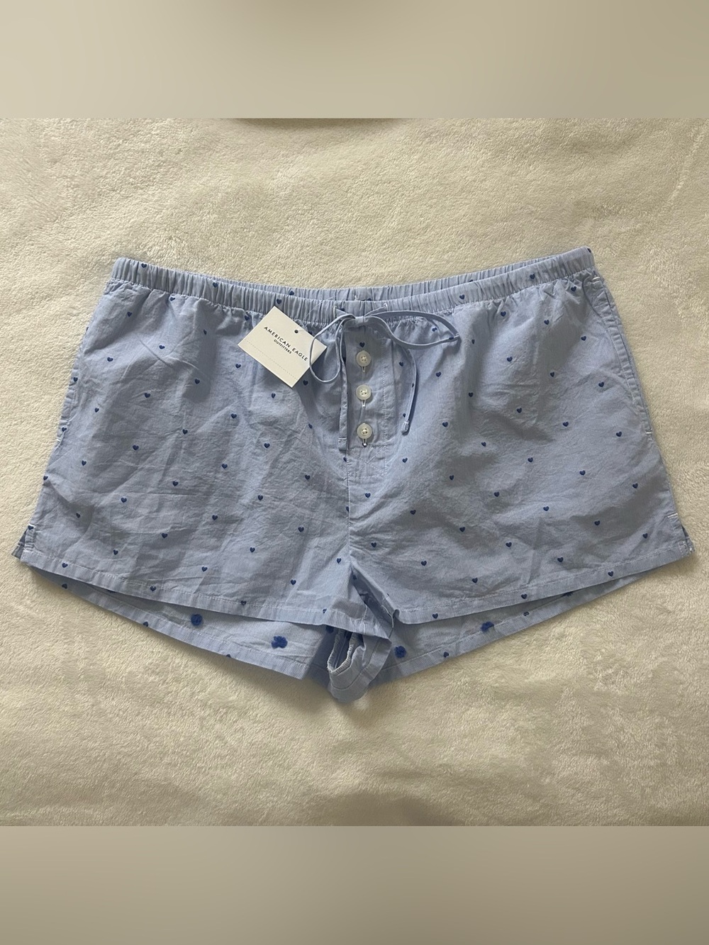 American Eagle Micro Boxer Shorts – Light Blue Heart Print – Medium